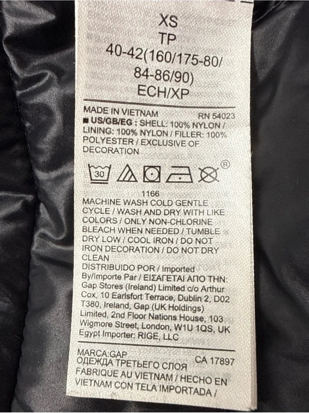 GAP Upcycled Long Puffer Hooded Lightweight Coat Parka Jacket XS Black Packable